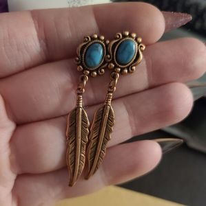 Copper and turquoise feather earrings